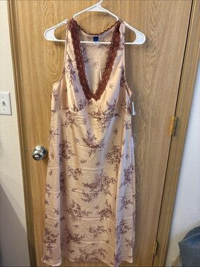 Floral Lace-Trim Slip Dress in Blush and Brown